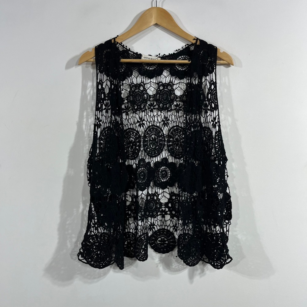 Anna-Kaci Whimsigoth Boho Crochet Lace Vest Dark Cottagecore Large Size Large